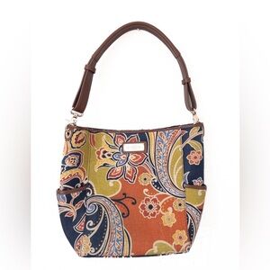 SPARTINA 449 Floral Canvas Shoulder Bag – Navy/Orange Multi